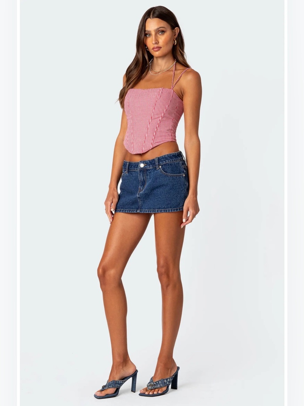 Edikted Pippa Gingham Lace-Up Back Corset Top - Picture 5 of 9